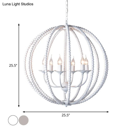 Traditional Wood Beaded Sphere Pendant Chandelier With Inner Candelabra Design