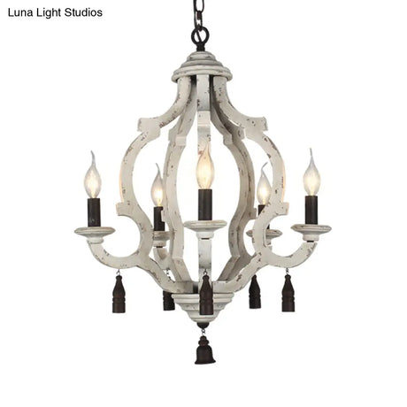 Traditional Wood Ceiling Light: 5-Light Dark/Wood/White Lantern Chandelier For Bedroom