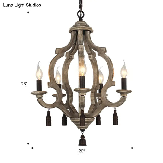 Traditional Wood Ceiling Light: 5-Light Dark/Wood/White Lantern Chandelier For Bedroom