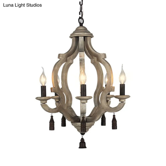 Traditional Wood Ceiling Light: 5-Light Dark/Wood/White Lantern Chandelier For Bedroom