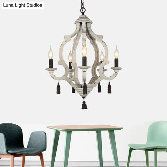 Traditional Wood Ceiling Light: 5-Light Dark/Wood/White Lantern Chandelier For Bedroom