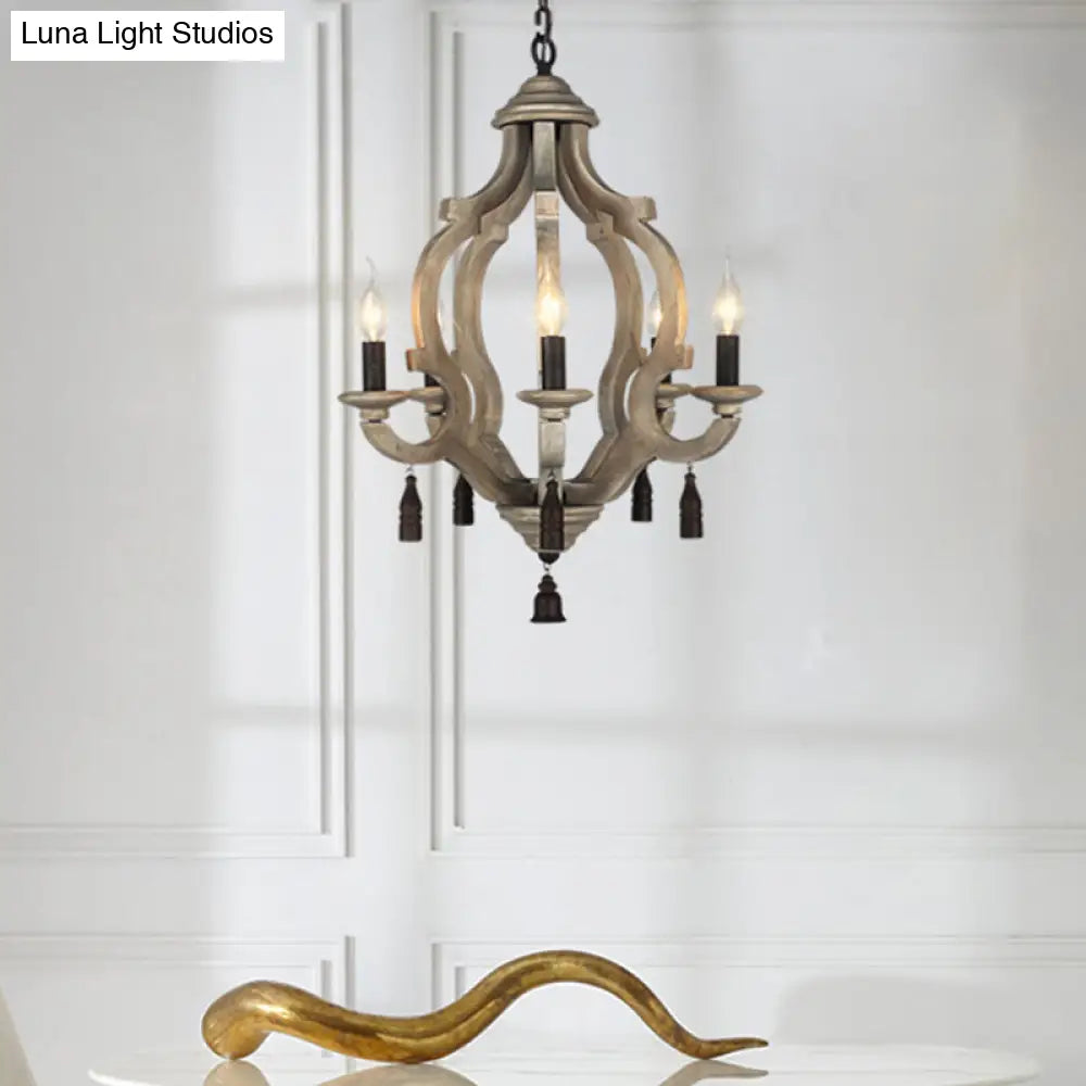 Traditional Wood Ceiling Light: 5-Light Dark/Wood/White Lantern Chandelier For Bedroom