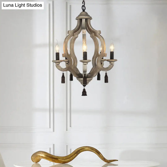 Traditional Wood Ceiling Light: 5-Light Dark/Wood/White Lantern Chandelier For Bedroom
