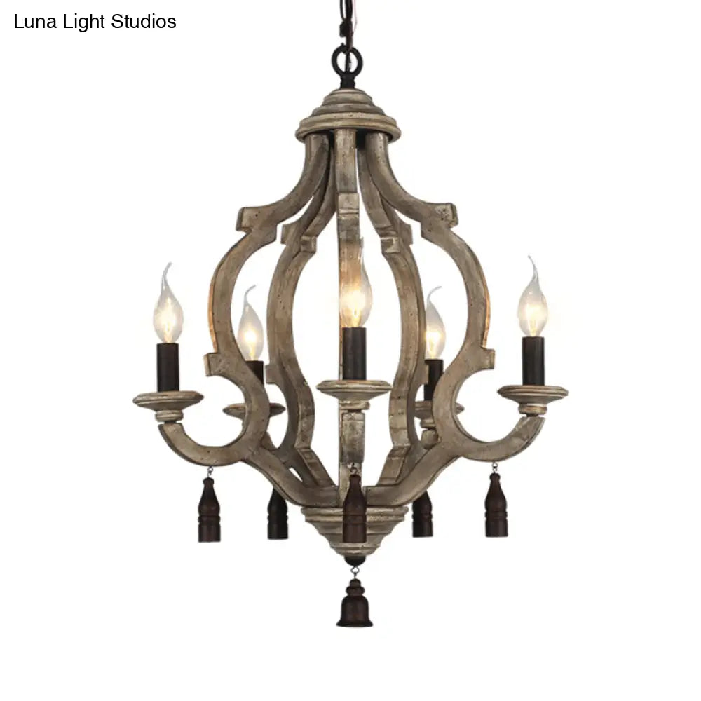 Traditional Wood Ceiling Light: 5-Light Dark/Wood/White Lantern Chandelier For Bedroom
