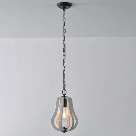 Traditional Wood Geometric Cage Pendant Light For Living Room White / B