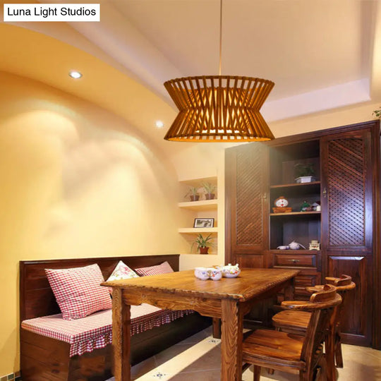 Traditional Wood Pendant Lighting: Laser Cut Bamboo Ceiling Light With 1 Bulb