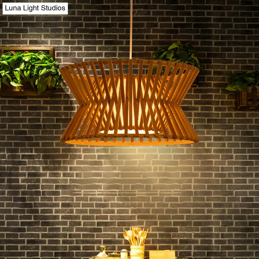 Traditional Wood Pendant Lighting: Laser Cut Bamboo Ceiling Light With 1 Bulb