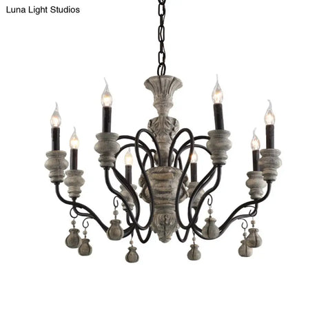 Traditional Wooden Candelabra Ceiling Chandelier For Dining Room With Curved Rustic Arm