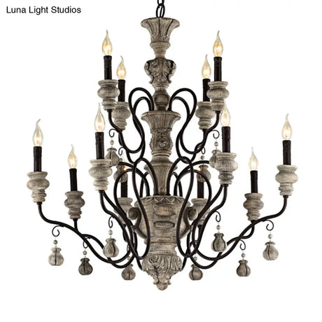 Traditional Wooden Candelabra Ceiling Chandelier For Dining Room With Curved Rustic Arm