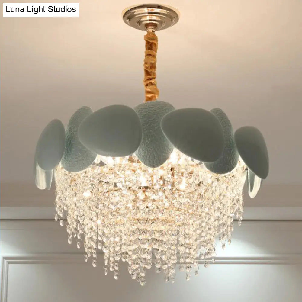 Traditionary Cascading Chandelier: 9-Head Clear Crystal Pendant Light