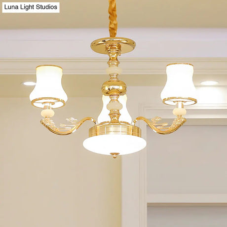 Transitional White Glass Pendant Lighting With Elegant Gold Finish