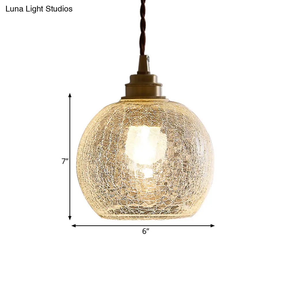 Translucent Crackle Glass 1-Light Pendant Light - Minimalist Spherical Design For Dining Room