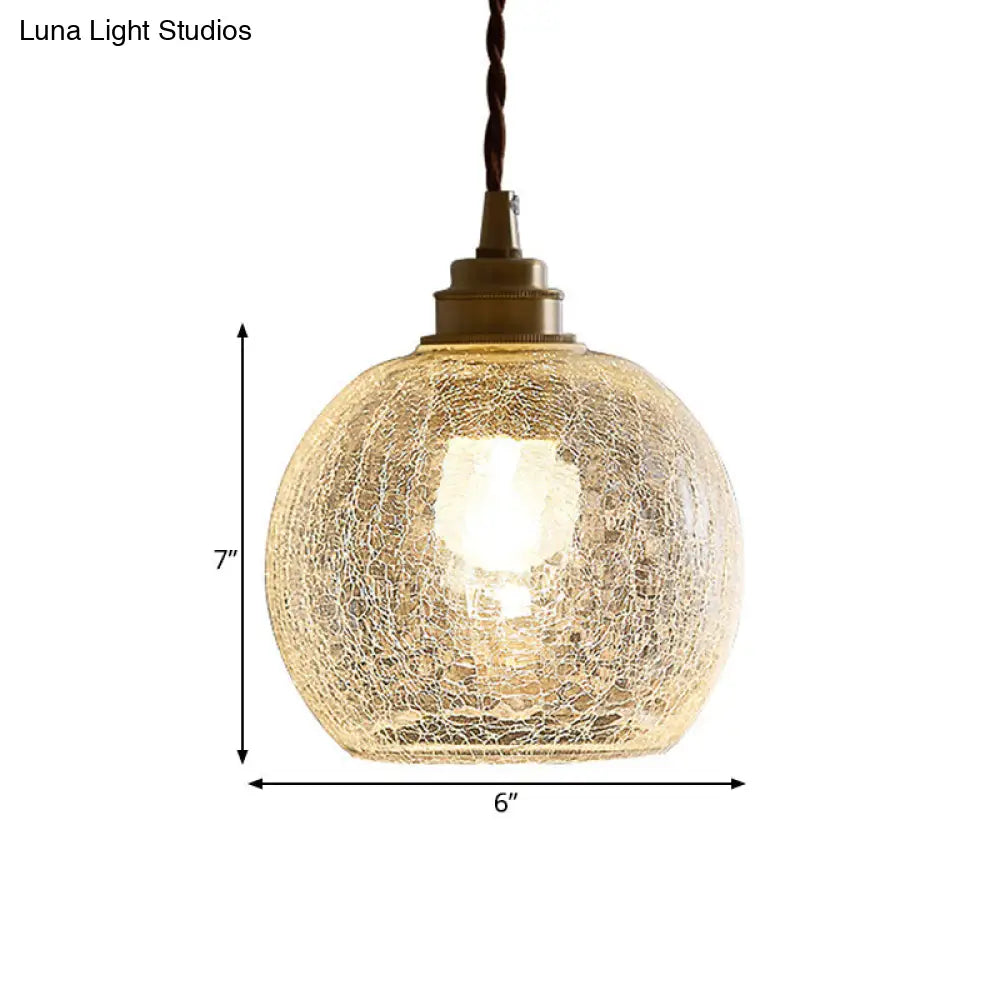 Translucent Crackle Glass Pendant Light Kit - Minimalist Spherical Design For Dining Room