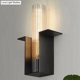 Translucent Glass Wall Light Kit: Vintage Black Tube Bedroom Sconce Fixture With Slot Arm