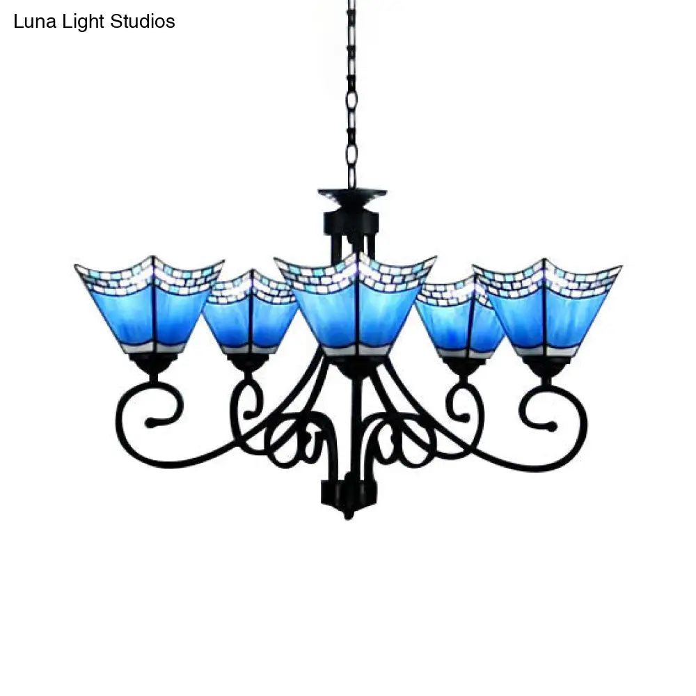 Trapezoid Chandelier Lighting: Blue Glass Nautical Pendant Light - Ideal For Living Room