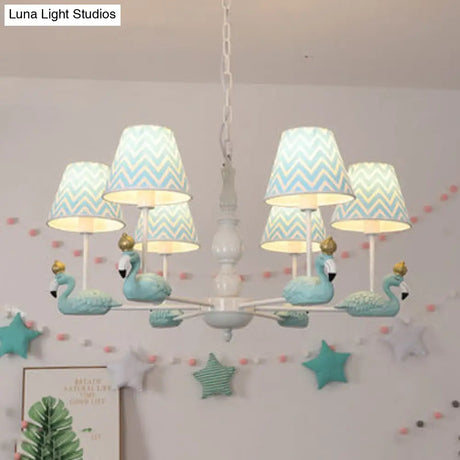 Trapezoid Shade Hanging Ceiling Lamp With Swan Fabric: Nordic Chandelier For Bedrooms