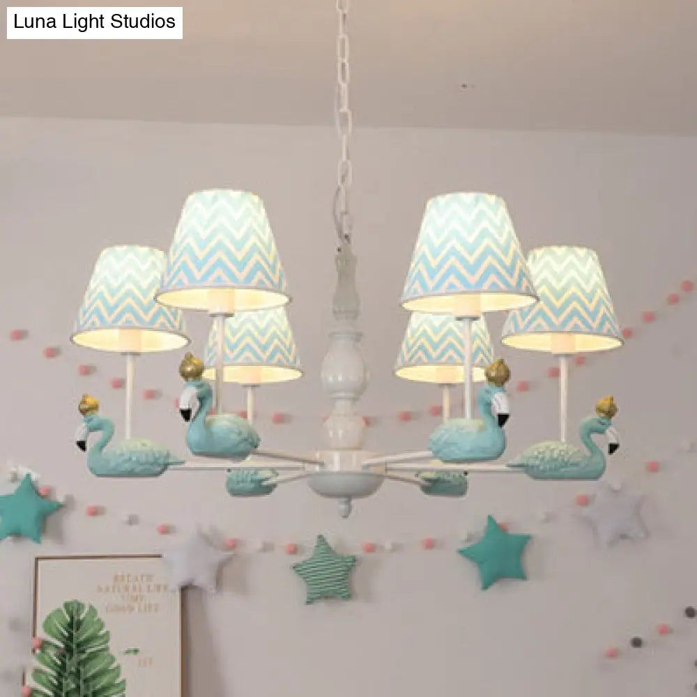 Trapezoid Shade Hanging Ceiling Lamp With Swan Fabric: Nordic Chandelier For Bedrooms