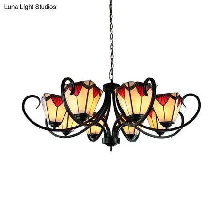 Trapezoid Stained Glass Pendant Light With Adjustable Metal Chain - 5/6/8 Suspended Fixture