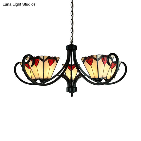 Trapezoid Stained Glass Pendant Light With Adjustable Metal Chain - 5/6/8 Suspended Fixture