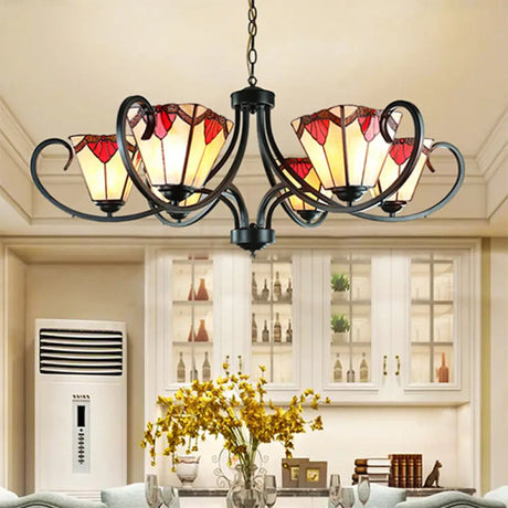Trapezoid Stained Glass Pendant Light With Adjustable Metal Chain - 5/6/8 Suspended Fixture 6 / Red