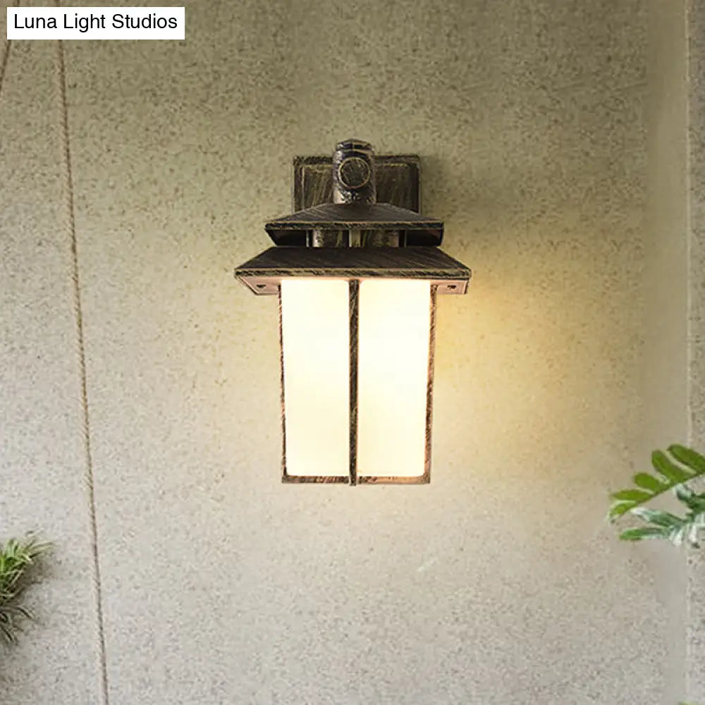 Trapezoid Wall Lamp With 1 Light - 7.5/10 Wide Opaque Glass Mounted Lighting In Black/Brass