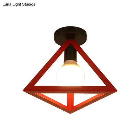 Triangle Ceiling Fixture With Cage Shade Loft - Style 1 - Bulb Metal Semi - Flush Mount Light –