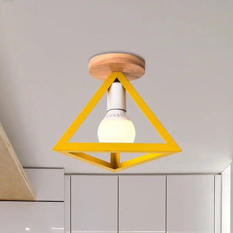 Triangle Ceiling Fixture With Cage Shade Loft - Style 1 - Bulb Metal Semi - Flush Mount Light –