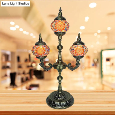 Trident Night Light - 3-Light Traditional Beige/Orange/Blue Multi-Stained Glass For Bedside