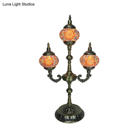 Trident Night Light - 3-Light Traditional Beige/Orange/Blue Multi-Stained Glass For Bedside