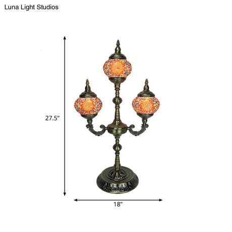 Trident Night Light - 3-Light Traditional Beige/Orange/Blue Multi-Stained Glass For Bedside