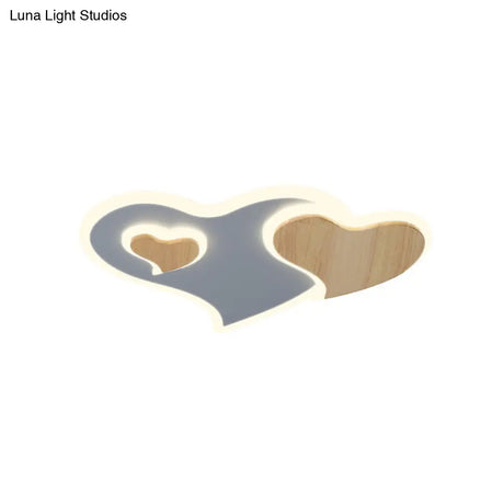 Triple Heart Acrylic Ceiling Light In Blue And Wood With Led - Nordic Style