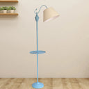 Truncated Cone Shade Floor Lamp In Macaron Fabric - Pink/Blue/Yellow | 1 Bulb Storage Tray Ideal For