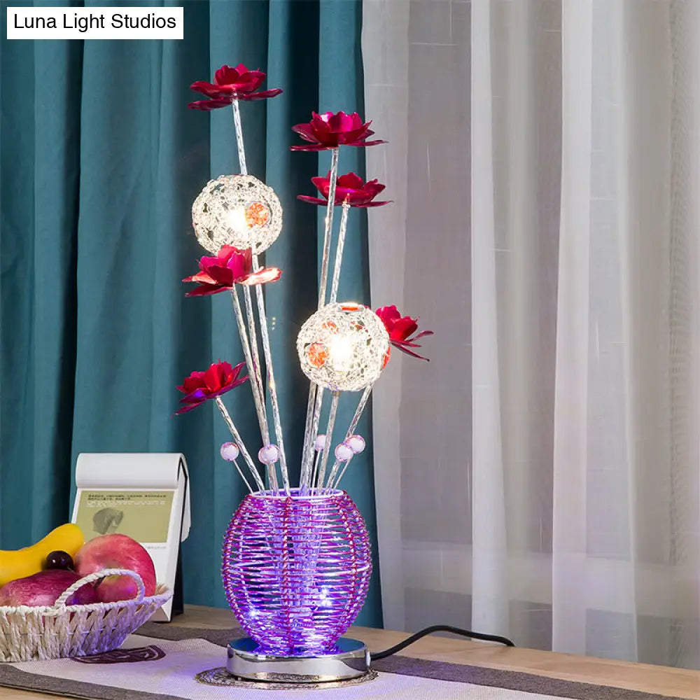 Tseen Kee - Pink/Red Led Rose Table Light: Aluminum Spherical Nightstand Lamp