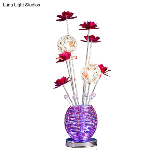 Tseen Kee - Pink/Red Led Rose Table Light: Aluminum Spherical Nightstand Lamp