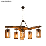 Tseen Kee - Vintage Wood Brown Chandelier Cylinder Pendant Light (3/6-Light)