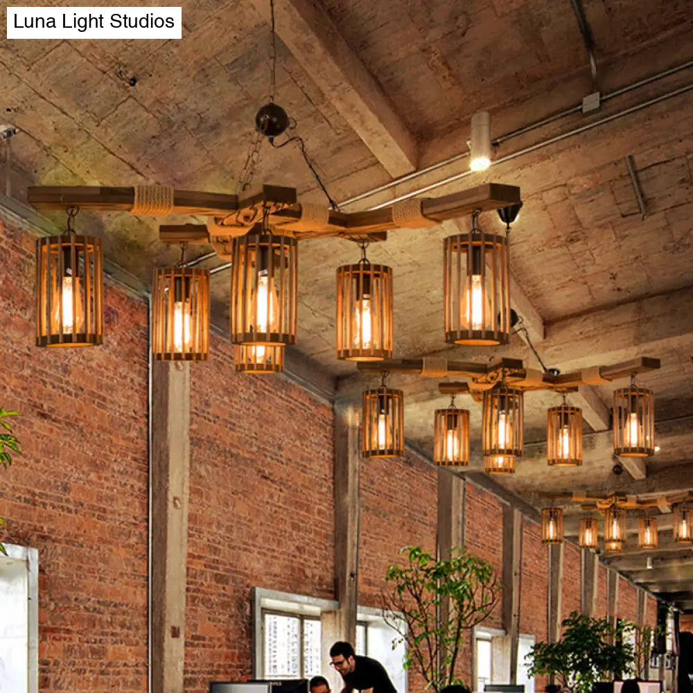 Tseen Kee - Vintage Wood Brown Chandelier Cylinder Pendant Light (3/6-Light) 6 /
