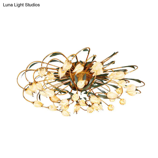 Tulip Ceiling Lamp - Led Semi Flush Light In Brass For Living Room By American Garden
