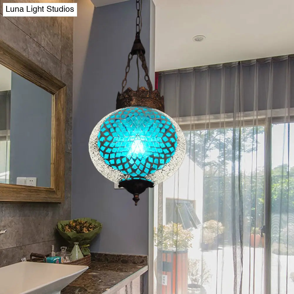 Turkish Handcrafted Art Glass Hanging Pendant Light Fixture - 1 Head Blue/Orange Red Blue