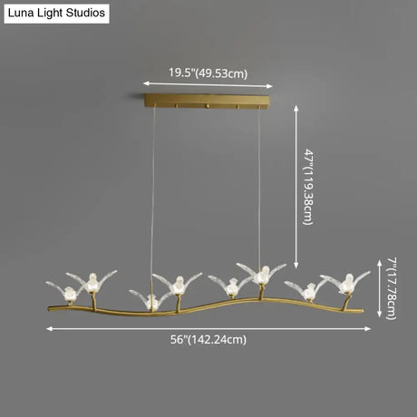 Twig Pendant Lamp With Bird Decor Gold Finish & Led Acrylic Island Light