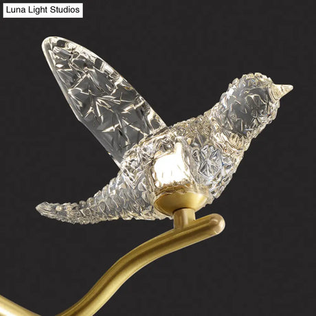 Twig Pendant Lamp With Bird Decor Gold Finish & Led Acrylic Island Light