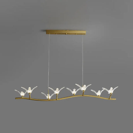 Twig Pendant Lamp With Bird Decor Gold Finish & Led Acrylic Island Light 8 /
