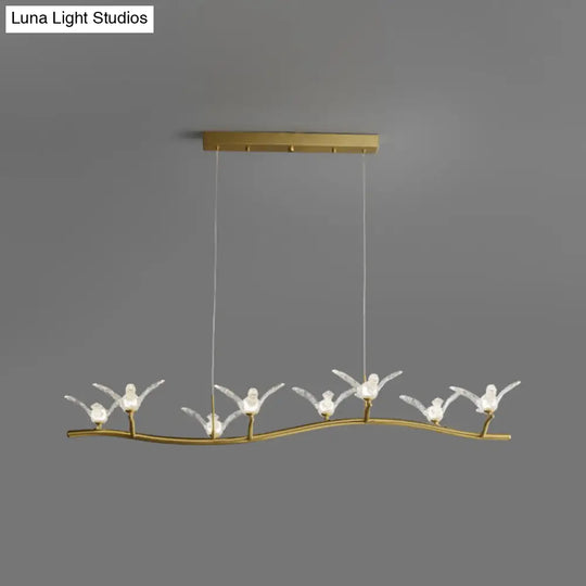 Twig Pendant Lamp With Bird Decor Gold Finish & Led Acrylic Island Light 8 /