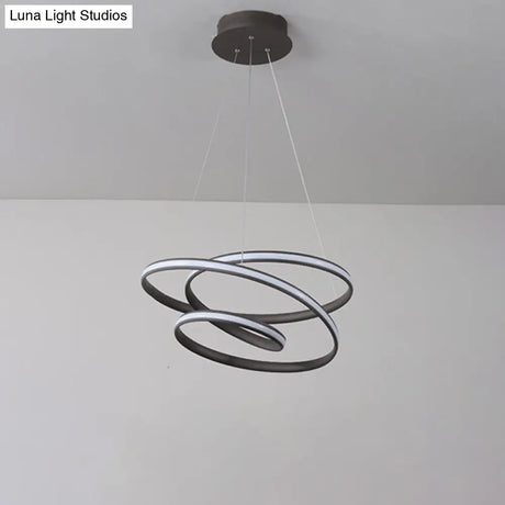 Twisted Circle Suspension Pendant Led Chandelier In Coffee With Warm/White Light For Bedroom