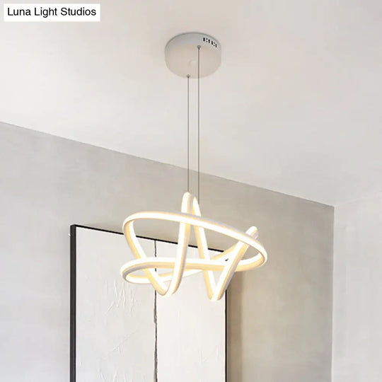 White Twisted Linear Hanging Lamp Kit - Led Metal Ceiling Chandelier Warm/White Light / Warm