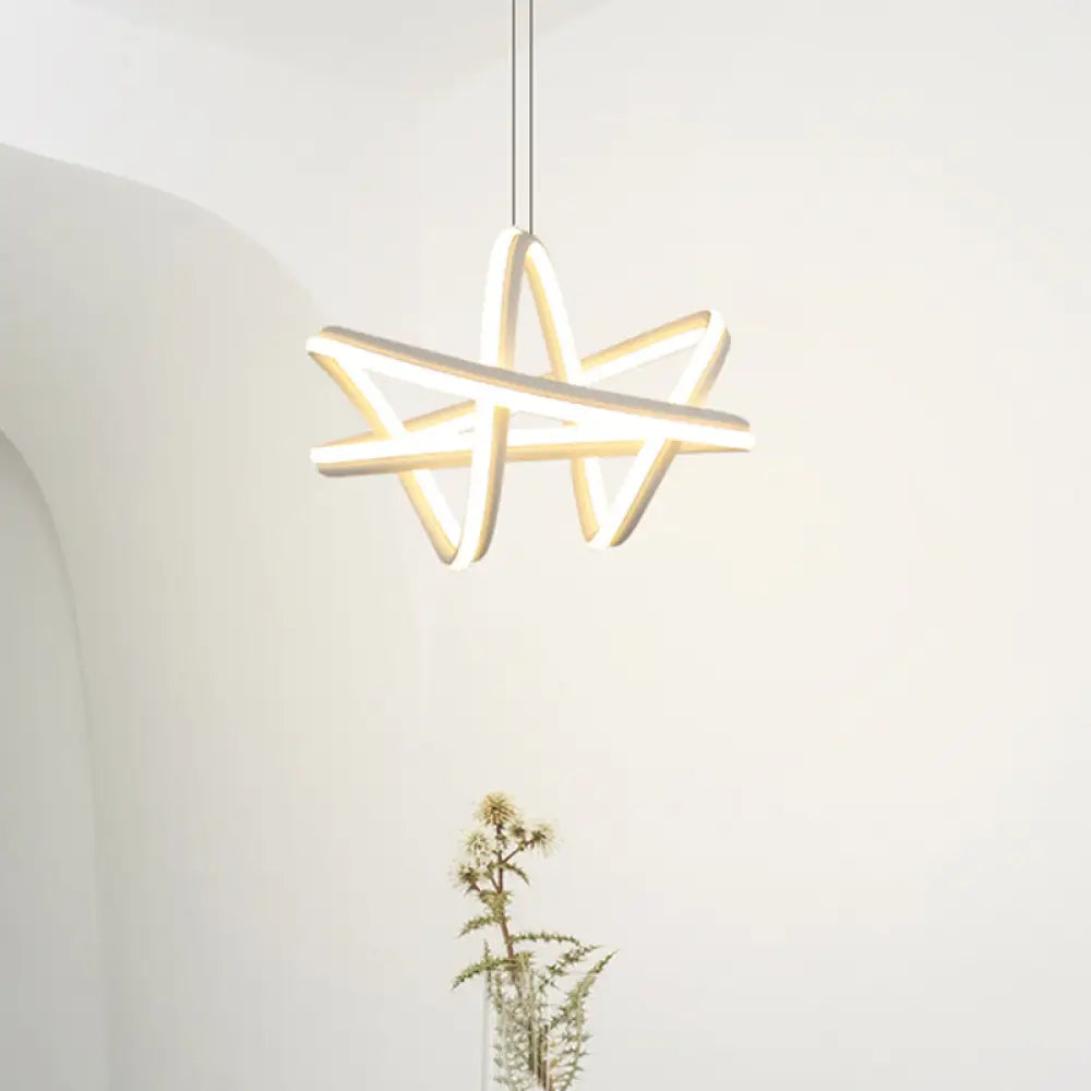 White Twisted Linear Hanging Lamp Kit - Led Metal Ceiling Chandelier Warm/White Light