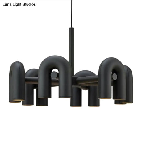 U-Shaped Led Chandelier: Sleek Metal Art Deco Lighting For Living Room