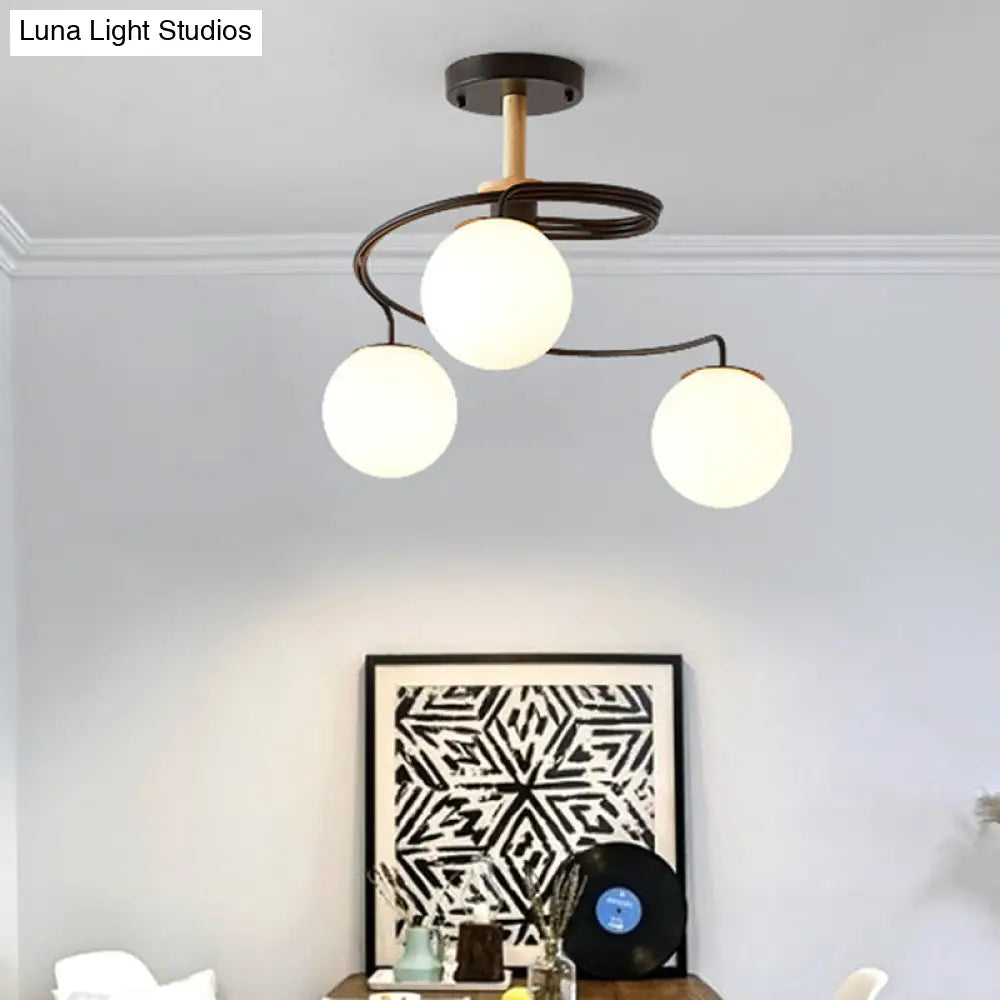 Ultra - Contemporary Milk Glass Semi Flush Mount Ceiling Light Fixture For Living Room 3 / Black
