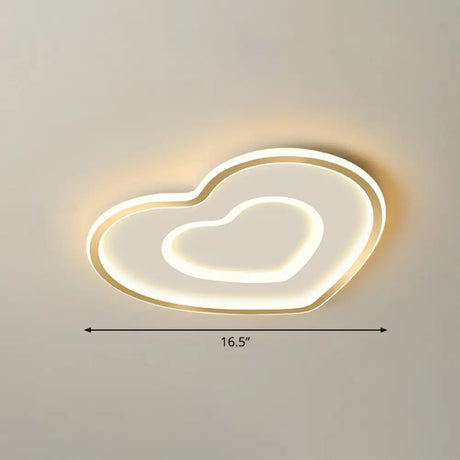 Ultra - Thin Gold Love Heart Led Ceiling Light For Bedroom / 16.5’ Warm