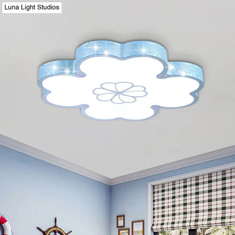 Ultrathin Acrylic Led Bedroom Flush Mount Lamp With Cartoon Flower Design In White/Blue