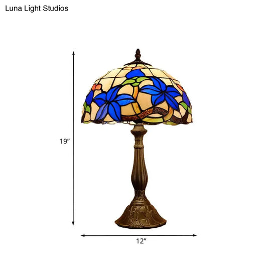 Bronze Stained Glass Nightstand Light - Tiffany Style With Gardenia Pattern
